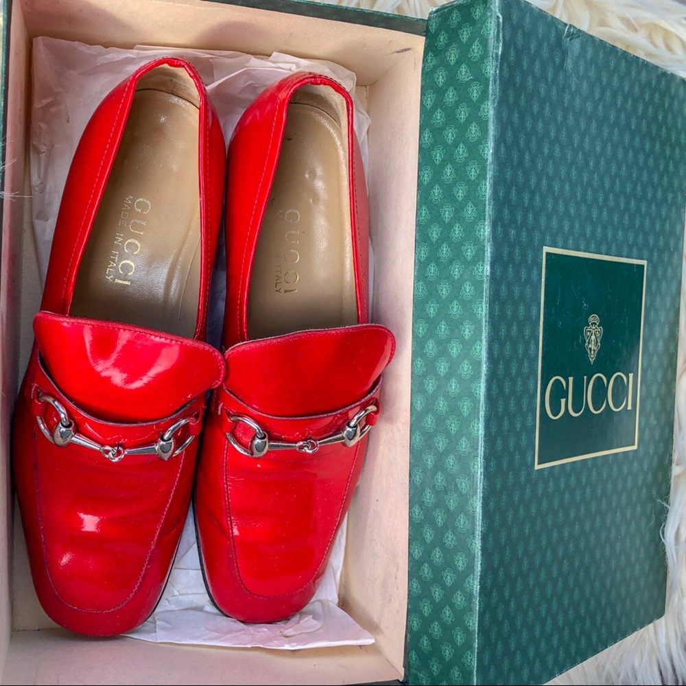 Gucci Loafers in Candy Apply Red w/ silver buckle